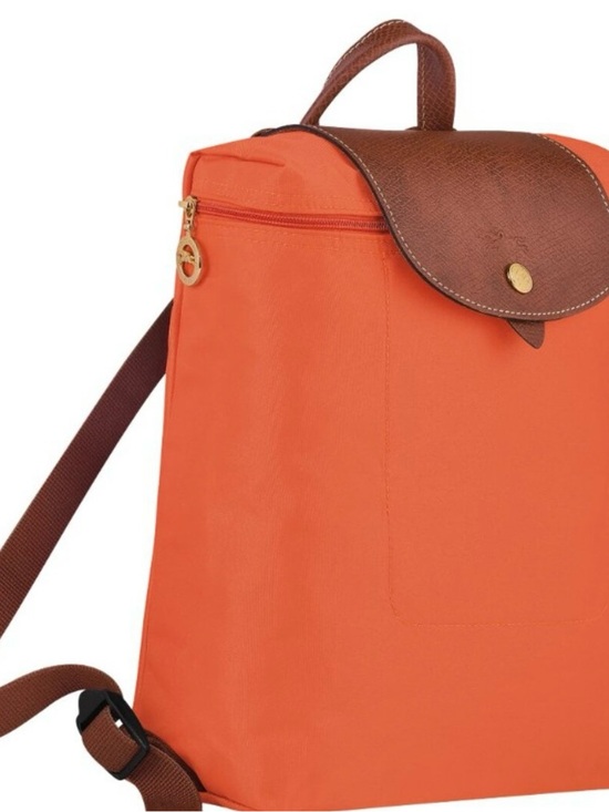 Longchamp Handbags - Longchamp Orange Canvas Backpack with Brown Flap